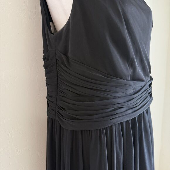 Davids Bridal As Is Mesh Dress Black One Shoulder  Chiffon Gown Bridesmaid Sz 12 - Picture 4 of 16